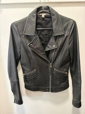 Zara Black Leather Moto Jacket with Asymmetric Zip